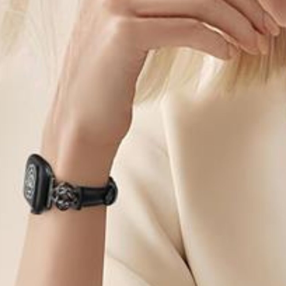 NEW Slim Leather Black Apple Watch Band - Picture 2 of 6